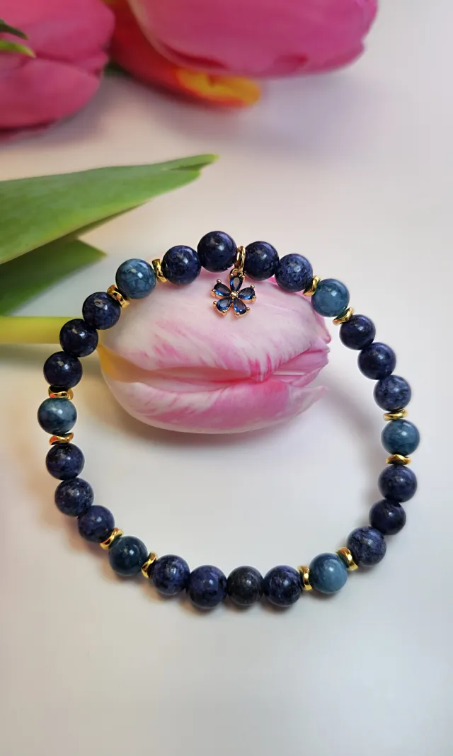 Azure Flower | Armbånd av blå kalsedon og mørkeblå jaspis