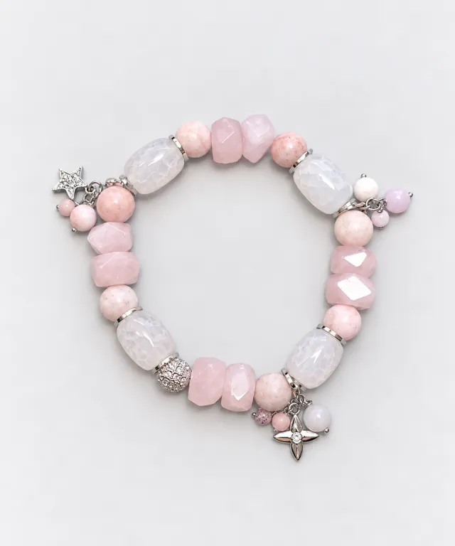 Elea Blush | armbånd med rosenkvarts, hvit agat og zebrajaspis